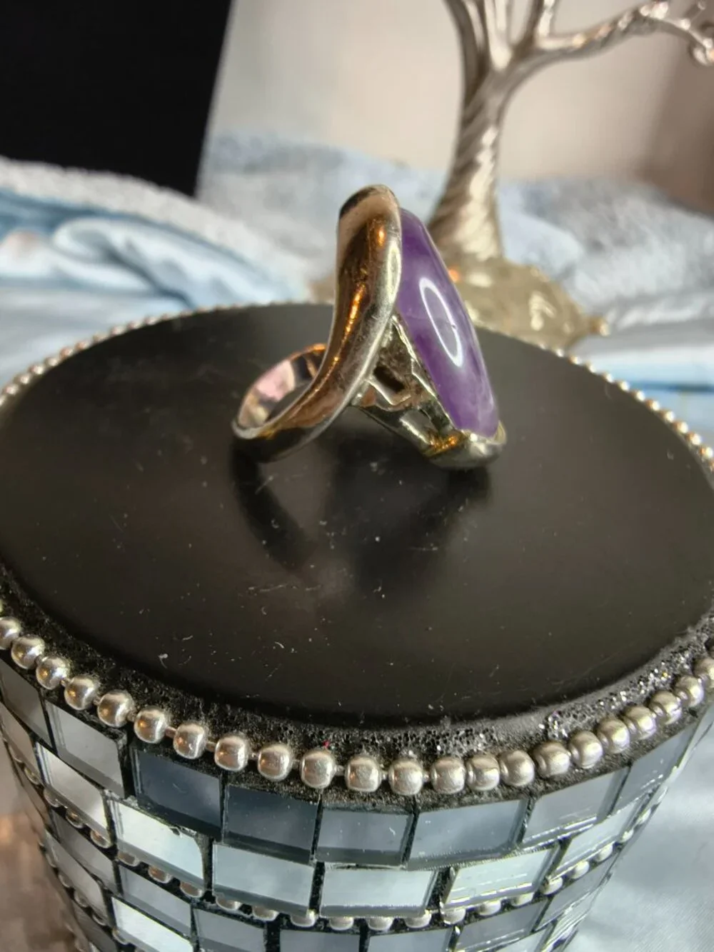 Silver Tone Amethyst Ring